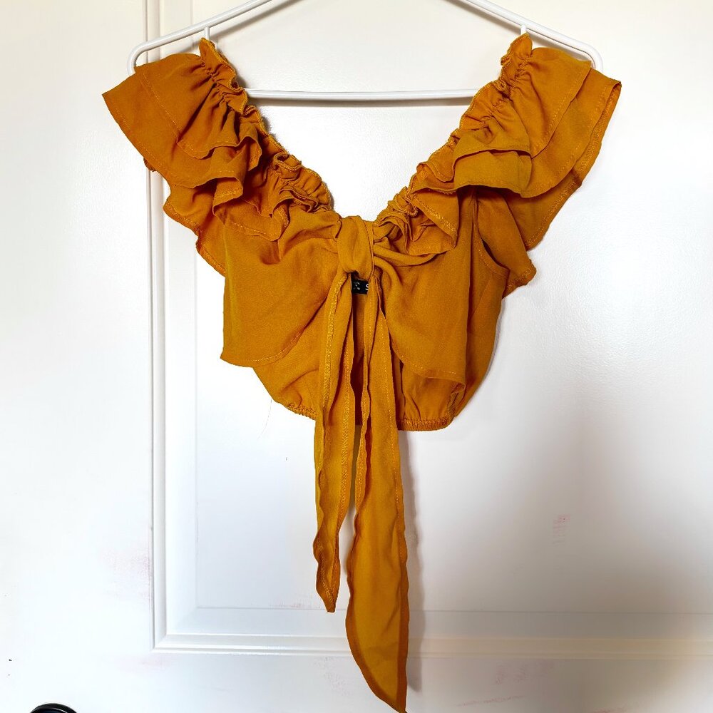 Ruffle Off-shoulder Front-tie Top